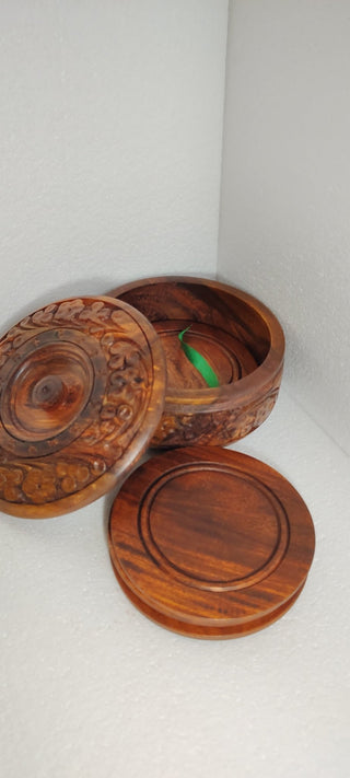 Sasswood Hand crafted table coaster with carving wood work - Hstrends