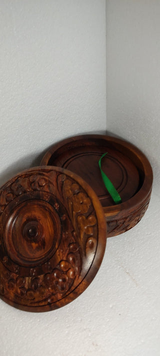 Sasswood Hand crafted table coaster with carving wood work - Hstrends