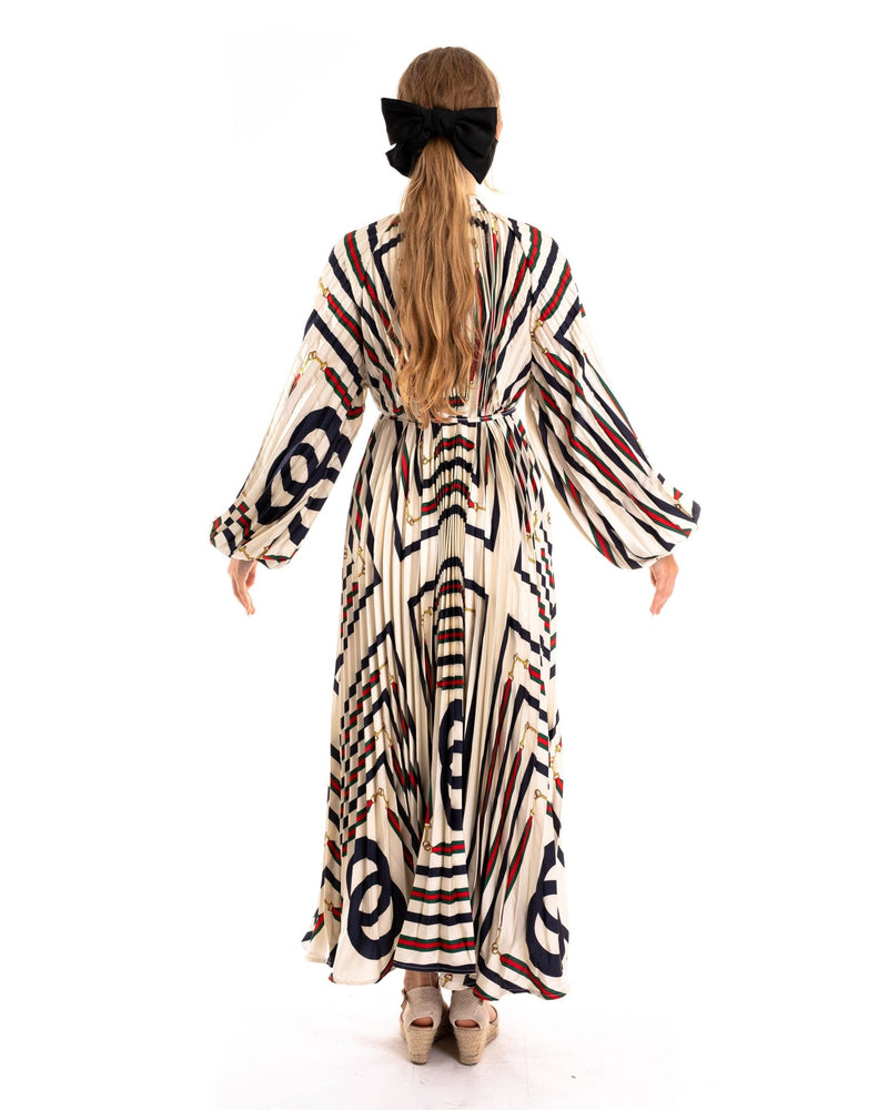 Scarf print Full pleated long Shirt dress - Hstrends