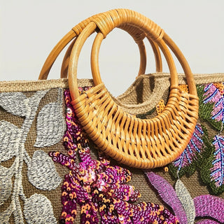 Sequin Flower Graphic Tote and Bohemian HandBag - Hstrends