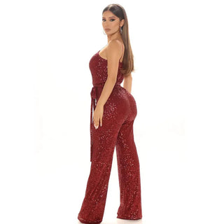 Sequined Sleeveless Backless Slim Fit Jumpsuit - Hstrends