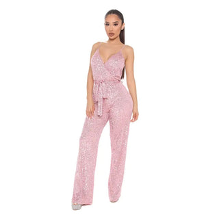 Sequined Sleeveless Backless Slim Fit Jumpsuit - Hstrends