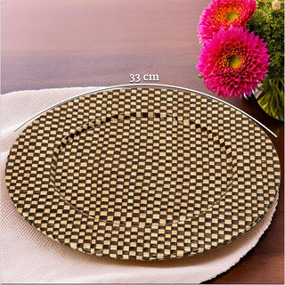 Set of Four 33cm Dia Pandanus Black and Natural Charger Plates - Hstrends