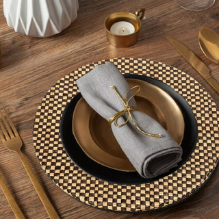 Set of Four 33cm Dia Pandanus Black and Natural Charger Plates - Hstrends