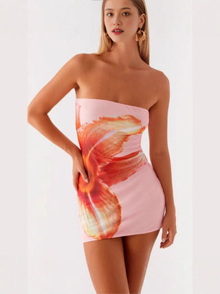 Short Summer Flower Print Slim Hip Tube Top dress - Hstrends
