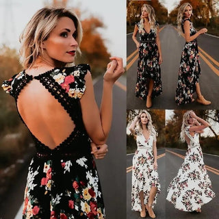 Sleeveless Floral Irregular Dress - Hstrends
