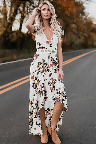 Sleeveless Floral Irregular Dress - Hstrends