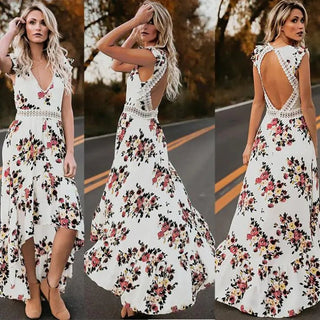 Sleeveless Floral Irregular Dress - Hstrends