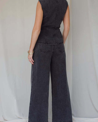 Sleeveless Vest Suit High - Waist Wide - Leg Washed Denim trouser - Hstrends