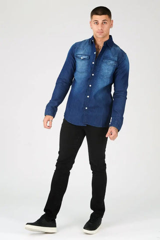 Slim Fit Denim Shirt in Indigo Blue - Hstrends