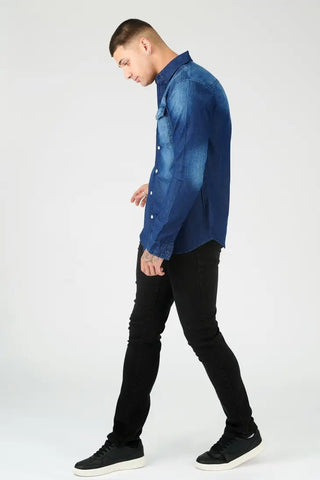 Slim Fit Denim Shirt in Indigo Blue - Hstrends