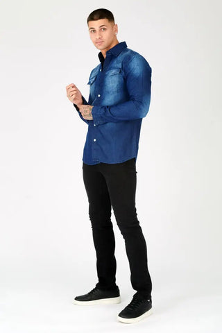 Slim Fit Denim Shirt in Indigo Blue - Hstrends