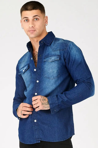 Slim Fit Denim Shirt in Indigo Blue - Hstrends