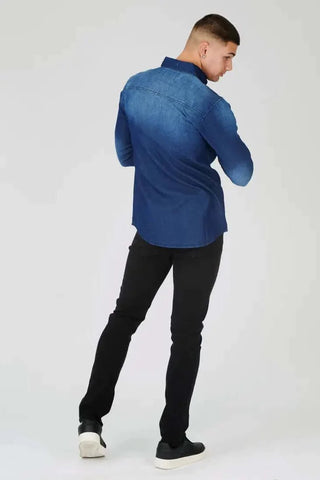 Slim Fit Denim Shirt in Indigo Blue - Hstrends