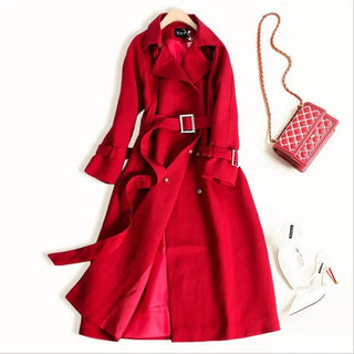 Solid Color Double - Breasted Waist - Defining Trench Coat - Hstrends
