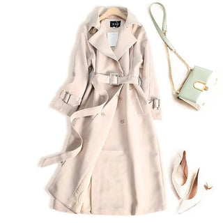 Solid Color Double - Breasted Waist - Defining Trench Coat - Hstrends