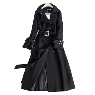 Solid Color Double - Breasted Waist - Defining Trench Coat - Hstrends