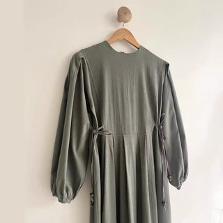 Solid Color Tie - Up Stylish Long maxi modest Dress - Hstrends