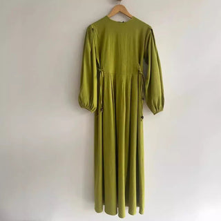 Solid Color Tie - Up Stylish Long maxi modest Dress - Hstrends