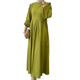 Solid Color Tie - Up Stylish Long maxi modest Dress - Hstrends