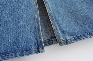 Split Hem Denim Skirt, Bodycon Denim Midi Skirt - Hstrends