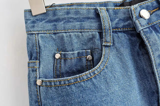 Split Hem Denim Skirt, Bodycon Denim Midi Skirt - Hstrends