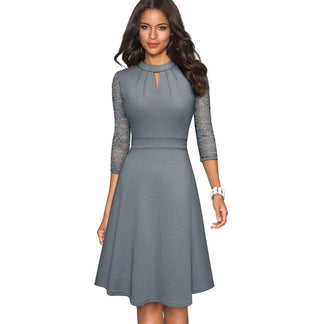 Stand - Up Collar A - Line Swing Dress - Hstrends