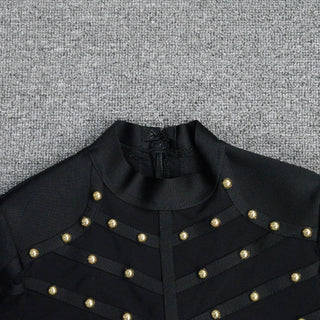 Studded mesh long sleeve see through bandage dress - Hstrends