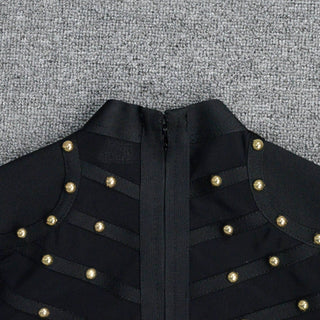 Studded mesh long sleeve see through bandage dress - Hstrends