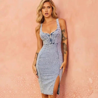 Summer Ladies Zipper Denim Dress - Hstrends