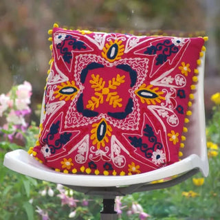 Suzani Floral & Woolen Embroidered Cotton Cushion Cover 18' - Hstrends