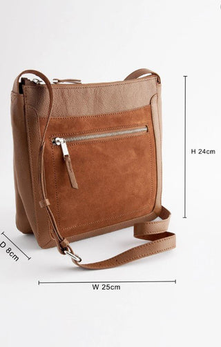 Tan Brown Leather suede Pocket Messenger cross body Bag - Hstrends