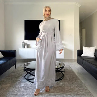 Tassel Heavy Embroidery Trumpet Sleeve Long modest maxi Dress - Hstrends