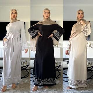 Tassel Heavy Embroidery Trumpet Sleeve Long modest maxi Dress - Hstrends