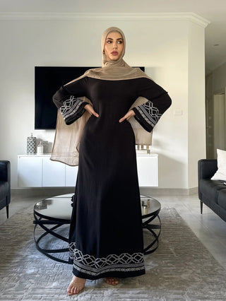 Tassel Heavy Embroidery Trumpet Sleeve Long modest maxi Dress - Hstrends