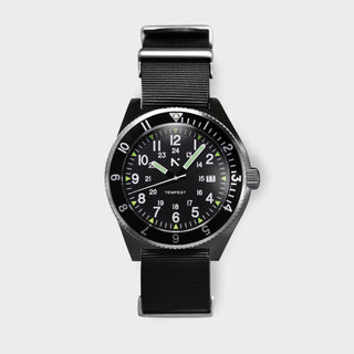 'Tempest' Quartz Navigator Watch (40mm) | Pitch Black NATO - Hstrends