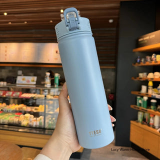 Thermal Water Bottle with Straw 750/600ML Stainless Steel Bottle Keeps Cold and Heat High Capacity Thermal Mug Thermos Bottle - Hstrends