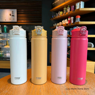 Thermal Water Bottle with Straw 750/600ML Stainless Steel Bottle Keeps Cold and Heat High Capacity Thermal Mug Thermos Bottle - Hstrends