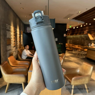 Thermal Water Bottle with Straw 750/600ML Stainless Steel Bottle Keeps Cold and Heat High Capacity Thermal Mug Thermos Bottle - Hstrends