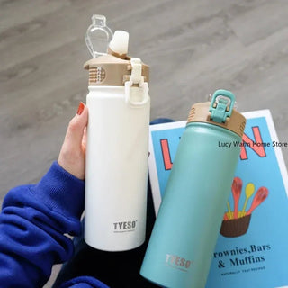 Thermal Water Bottle with Straw 750/600ML Stainless Steel Bottle Keeps Cold and Heat High Capacity Thermal Mug Thermos Bottle - Hstrends
