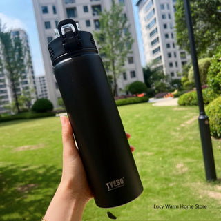 Thermal Water Bottle with Straw 750/600ML Stainless Steel Bottle Keeps Cold and Heat High Capacity Thermal Mug Thermos Bottle - Hstrends