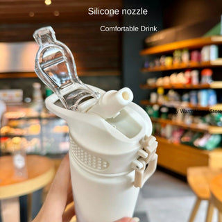 Thermal Water Bottle with Straw 750/600ML Stainless Steel Bottle Keeps Cold and Heat High Capacity Thermal Mug Thermos Bottle - Hstrends