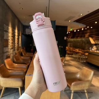 Thermal Water Bottle with Straw 750/600ML Stainless Steel Bottle Keeps Cold and Heat High Capacity Thermal Mug Thermos Bottle - Hstrends