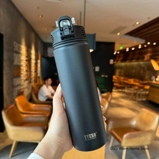 Thermal Water Bottle with Straw 750/600ML Stainless Steel Bottle Keeps Cold and Heat High Capacity Thermal Mug Thermos Bottle - Hstrends