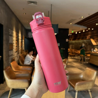 Thermal Water Bottle with Straw 750/600ML Stainless Steel Bottle Keeps Cold and Heat High Capacity Thermal Mug Thermos Bottle - Hstrends