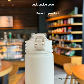 Thermal Water Bottle with Straw 750/600ML Stainless Steel Bottle Keeps Cold and Heat High Capacity Thermal Mug Thermos Bottle - Hstrends