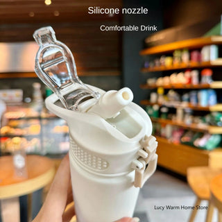 Thermal Water Bottle with Straw 750/600ML Stainless Steel Bottle Keeps Cold and Heat High Capacity Thermal Mug Thermos Bottle - Hstrends