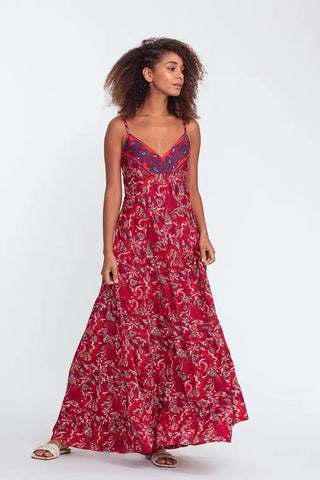 Thin strap floral printed causal ruffles maxi dress - Hstrends