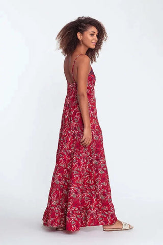 Thin strap floral printed causal ruffles maxi dress - Hstrends