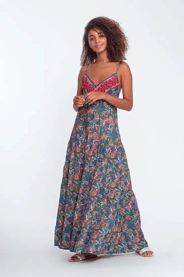 Thin strap floral printed causal ruffles maxi dress Hstrends Thin strap floral printed causal ruffles maxi dress Hstrends